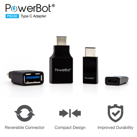 PowerBot® PB330 4-Pack USB Type-C to USB 3.0 Type A + Micro USB Adapter Convert Connectors