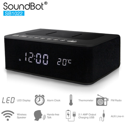 SoundBot® SB1022 FM RADIO Alarm Clock Charging Station With Bluetooth Speaker